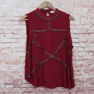 Dance & Marvel | Red High Neck Open Back Blouse